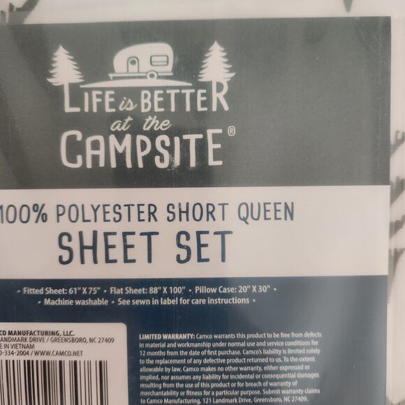 Sheet Set Camco RV Bed Short Queen Size Sheets 'Life is Better at The Campsite" - Picture 4 of 4